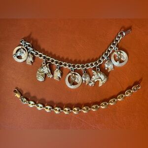 Vintage Charm Bracelet Lot Gold Horse Charms Anchor Chain Gold Plated